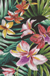 10momona - a stylized vintage Hawaiian floral fabric with hibiscus and plumeria flowers on a cotton apparel broadcloth.