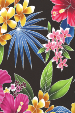 10ulana stylized, multi-colored hibiscus, plumeria, orchids and ferns apparel cotton, tropical Hawaiian vintage style fabric. apparel cotton, tropical Hawaiian vintage style fabric.