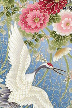 20cranes  Diagonal. Cranes, iris, stylized chrysanthemums, japanese yew trees., apparel cotton, Hawaiian vintage style fabric 