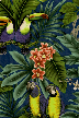20mamo Barkcloth Hawaii - Vintage Tropical Hawaiian Fabrics 20mamo Birds - Parrots and Macaws with orchid flowers, navy cotton apparel fabric.