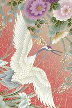 40cranes  Diagonal. Cranes, iris, stylized chrysanthemums, japanese yew trees., apparel cotton, Hawaiian vintage style fabric 