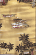 50wala Diamond Head, airplanes, ships, fruit stand apparel cotton, tropical Hawaiian vintage style fabric