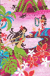 60Hana Ma'i - Vintage Style Hawaiian Large scale, whimsical hula dancers, palm trees, flowers, and monstera ferns, on a cotton poplin apparel fabric