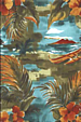 80noi Diamond Head, Hula Huts and canoes on a gray cotton apparel fabric.
