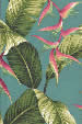 80palule Tropical Heliconia flowers, banana leaf, apparel cotton, Hawaiian vintage style fabric.