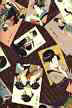 90nipoa Geisha Girls on a brown cotton fabric.  Hawaiian Tropical cotton