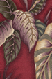 Makaii Red Tropical leaves on cotton nubby bark cloth