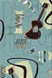 Jetson Sage Retro, vintage Boomerang, abstract, atomic ukulele motifs on a cotton canvas fabric.