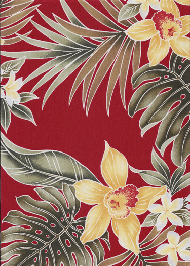 40aunaki Tropical Hawaiian orchid & plumeria flowers, cotton apparel fabric.