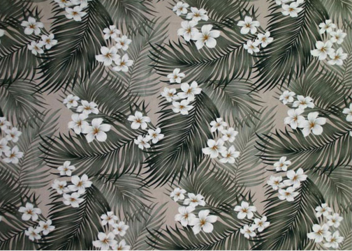 Plumeria Palm Tropical Hawaiian plumeria flowers, nubby upholstery fabric.