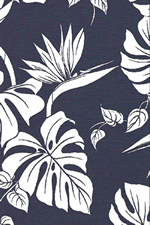 50birdmonstera  44/45 Wide,  Tropical Hawaiian bird of paradise flowers on an apparel.
