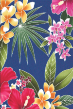 20ulana stylized, multi-colored hibiscus, plumeria, orchids and ferns apparel cotton, tropical Hawaiian vintage style fabric. apparel cotton, tropical Hawaiian vintage style fabric.