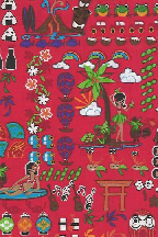 40nakeke Barkcloth Hawaii Fabrics - Vintage Style Hawaiian Fabrics Hula 
		Girls and other fun characters on cotton poplin apparel fabric.