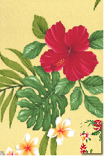 50oloolo Tropical Hawaiian heliconia, hibiscus and plumeria flowers on an apparel.