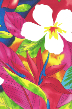 60o'lino All-Over. Stylized, watercolor floral with monstera palms, and banana leaves.