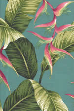 80palule Tropical Heliconia flowers, banana leaf, apparel cotton, Hawaiian vintage style fabric.