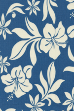 80papau White and blue Hawaiian hibiscus- on cotton  fabric.