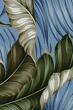 20Banana Leaf Hawaiian vintage barkcloth fabric, large bananna leaves on a slate blue background