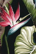 Bird Of Paradise Black Barkcloth Upholstery  Hawaiian vintage style fabric