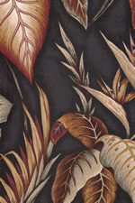 Makaii Black Leafy, gold Latino, Hawaiian vintage style fabric