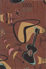 Jetson Coco Retro,brown,vintage, Boomerang, abstract, atomic, ukulele, motifs on a cotton canvas fabric.