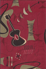 Jetson Burgundy Atomic Abstract Ukelele Motifs on a cotton canvas fabric.