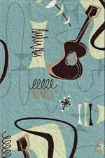 Jetson Sage Retro, vintage, Boomerang, abstract, atomic, ukulele motifs on a cotton canvas fabric.