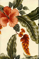 Lalapa Natural Heliconia & Hibiscus on bark crepe textured  bark cloth fabric Upholstery Fabric