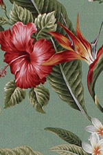 70pali Hibiscus, plumeria, bird of paradise & Orchid flowers
		 cotton non-upholstery barkcloth fabric.