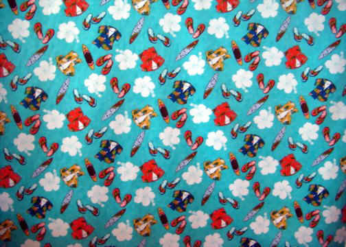 Aloha shirts, slippers, surfboards tropical Hawaiian cotton fabric