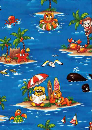 Hawaiian Fabrics - Surfboards, monkeys, whales, cats, dogs, starfish, palm trees, umbrellas