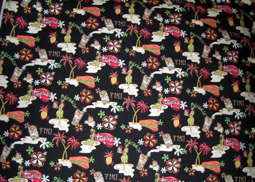 10akua black, tiki, hula girls, retro fabric, cotton apparel fabric.