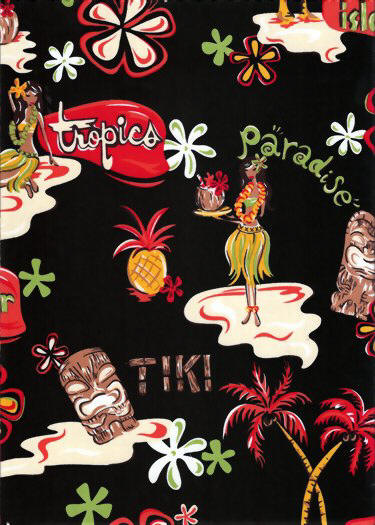 10akua black, tiki, hula girls, retro fabric, cotton apparel fabric.