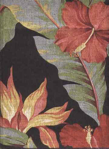 10pauhana Tropical Hawaiian Bird of Paradise and Hibiscus flowers - cotton barkcloth fabric, Hawaiian vintage style fabric.