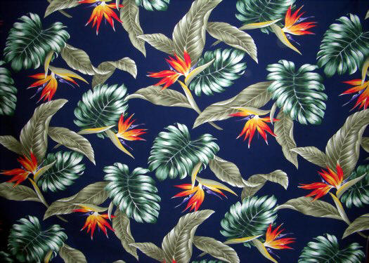Bird Of Paradise Flowers on broadcloth apparel fabric from Barkcloth Hawaii Fabric Shop