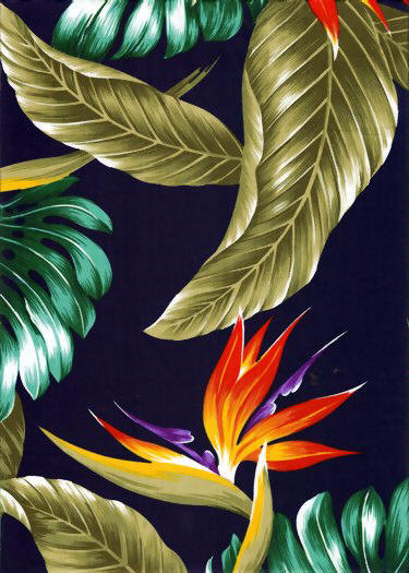 Bird Of Paradise Flowers on broadcloth apparel fabric from Barkcloth Hawaii Fabric Shop