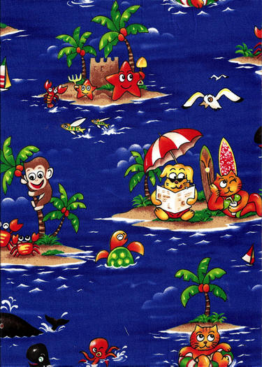 Hawaiian Fabrics - Surfboards, monkeys, whales, cats, dogs, starfish, 