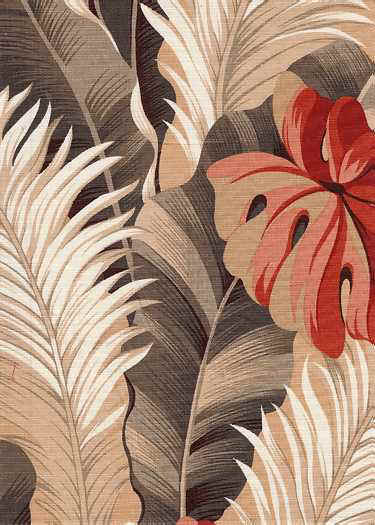 Feather leaves on a taupe non-upholstery barkcloth