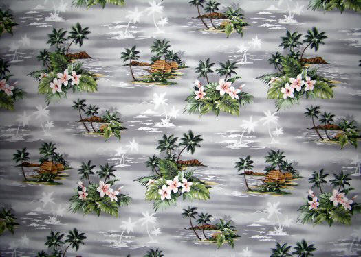 Hawaiian Scene landscape of Diamond Head Palm Trees & Tropical flowers 