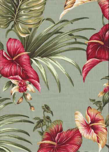 Anthurium & Orchid Flowers on a non-upholstery cotton bark cloth fabric