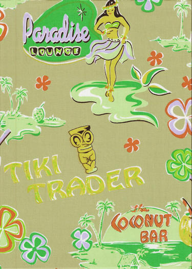 Hula Girls, cocktail glasses & palm trees, tikis on&nbsp;poplin&nbsp;apparel fabric