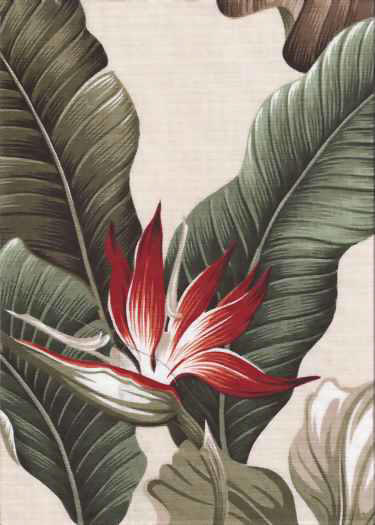 Bird of Paradise Flowers on a Leafy Wide Non-Upholstery Barkcloth