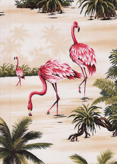 Flamingos and Palm Trees on&nbsp;a natural&nbsp;broadcloth&nbsp;apparel fabric