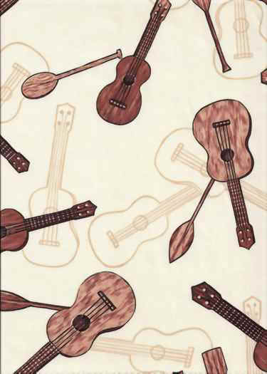 Ukulele instruments on a natural background cotton apparel fabric