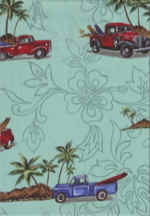 80kalaka Surfboards, trucks, palm trees, aqua cotton broadcloth fabric.