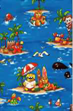 80kupueu Hawaiian Fabrics - Surfboards, monkeys, whales, cats, 
		dogs, starfish, palm trees, umbrellas