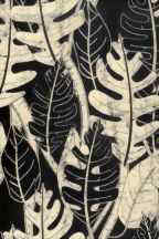 10batik Black -Screen Printed Hawaiian Batik tropical leaves  on  apparel fabric