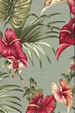 Anthurium Flowers on a sage cotton barkcloth fabric
