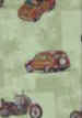 70pihi Hawaiian cotton apparel fabric.  with trucks , motorcycles and surf boards.