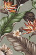 Kahua Sage Bark Crepe Upholstery fabric,Bird of Paradise, Hibiscus, Plumeria, Cotton Hawaiian vintage style fabric.